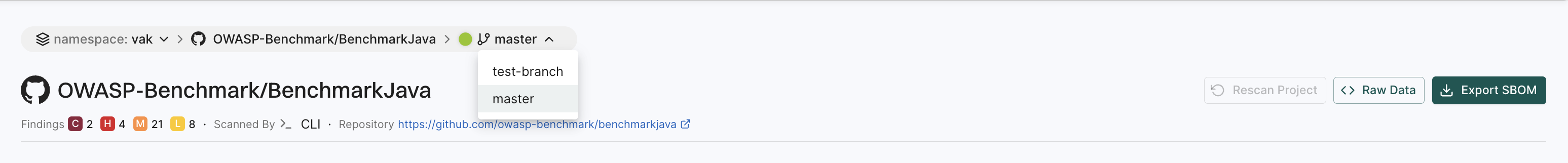 Branch dropdown