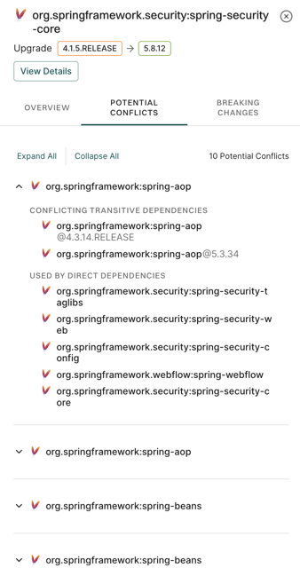 View upgrade&rsquo;s potential conflicts